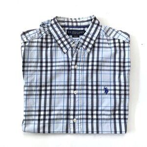 U.S. Polo Assn. Blue and Grey Plaid Casual Button Down Shirt Med